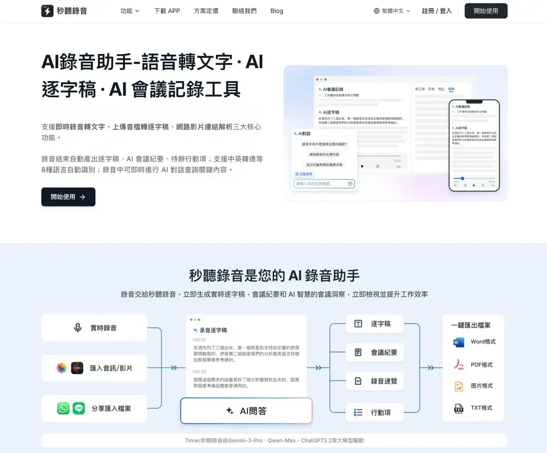 秒聽錄音 Tinrec 評價：AI 逐字稿費用、免費額度與實測