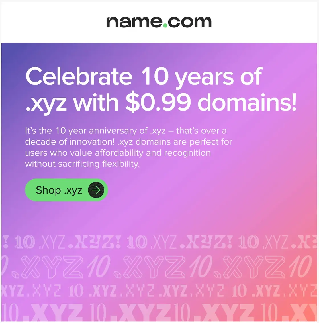 $1.17 / ¥8.5 无门槛获取1年 .xyz 域名！可注册纯字母，不再仅限数字域名
