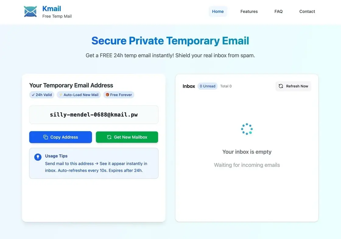 Kmail 臨時信箱：免註冊取得 24 小時 Email，可收附件且不易被擋